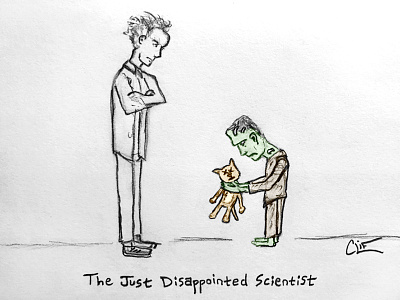 The Just Disappointed Scientist cartoon comic drawing paper pencil sketch