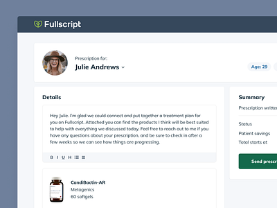 Fullscript prescribing tool design product productdesign ui ux