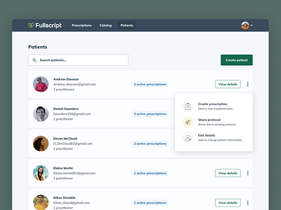Patient management in Fullscript app design product productdesign ui ux