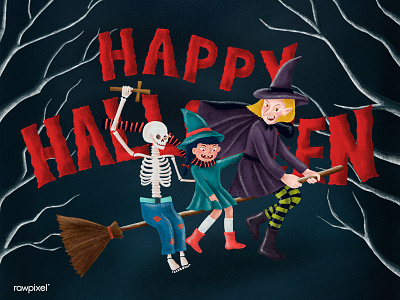 Happy Halloween with skeleton and witches. drawing graphic halloween illustration ipad ipadpro procreate skeleton vector witches