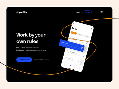 pachka - system CRM app blue crm dark dark ui design design app flat minimal orange ui ux web webdesign website white background