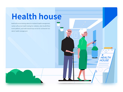 Health House green health house illustrator medical people service ui web