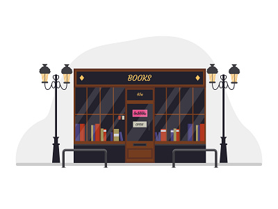 Bookstore 2d black books bookstore boutique british dribbble england english flat flat design grey icon illustration shop store vector vector art vector design vector illustration