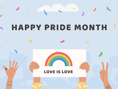 Pride Month banner flat hands illustration lgbt lgbtqia love is love parade poster pride month queer rainbow same sex symbol vector