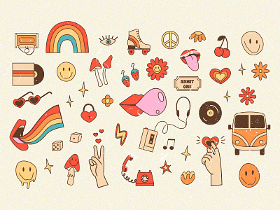 Retro Groovy 70s Clipart Set