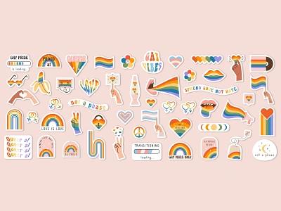 Retro Pride Sticker Pack 1970 70s funky gay gay pride groovy illustration lesbian lgbt lgbt stickers lgbtq love is love pride month queer quote rainbow retro 70s slogan sticker pack vector