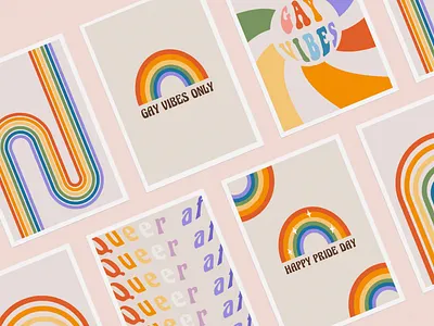 Retro Pride Posters 70s decor flat gay pride groovy illustration lgbt lgbtq love is love poster pride month print queer queer art rainbow retro slogan vector vector art wall art