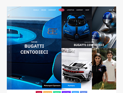 Bugatti Website Redesign blog brand identity branding bugatti design flat magazine minimal sketch super car ui ux web website