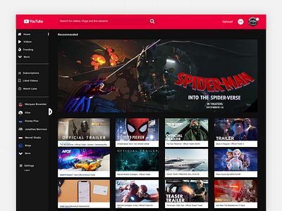 Youtube Concept Design Dark Mode - Homepage app blog dark dark mode dark theme design flat logo minimal sketch social media twitch ui ux vlogs website youtube