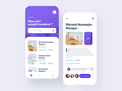 Mosque Finder App app clean design finder mobile mobileapp purple ui user experience user interface ux