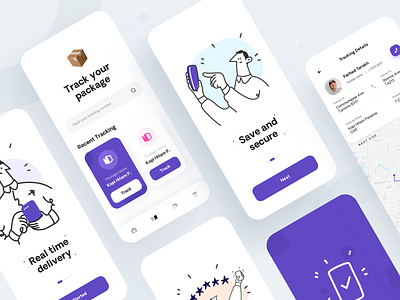 Miber - Delivery & Tracking App 2d illustration app clean clean ui delivery app design illustration iphonex mobileapp purple tracking app ui user experience user interface ux
