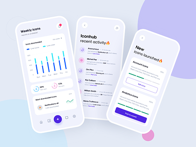 Iconhub - Mobile Dashboard Exploration app clean dashboard ui design icons icons set mobile mobileapp purple ui user experience user interface ux