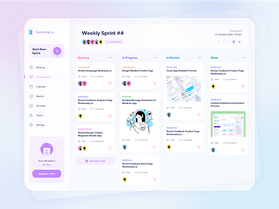 Tasking.io Project Management clean dashboard dashboard ui design illustration jira project manager project managment purple trello ui user experience user interface ux