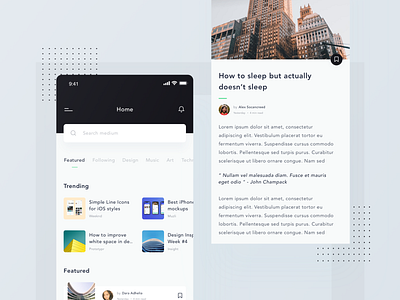 Medium App Exploration clean design iphonex mediumapp newsapp ui ux