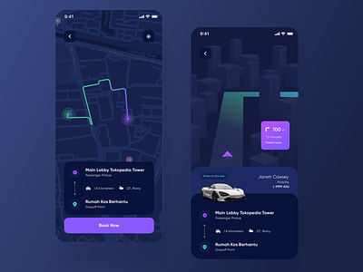 Ride Sharing App clean dark dark theme design grab iphonex purple ride ui user interface ux