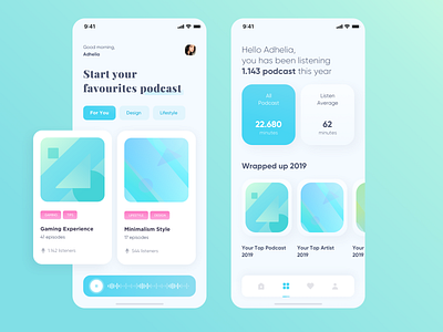 Podcast App blue clean design gradient mobileapp podcast sound ui user experience user interface ux