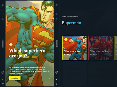 Landscape Search brand cards design landscape navigation quiz search superhero superman ui ux