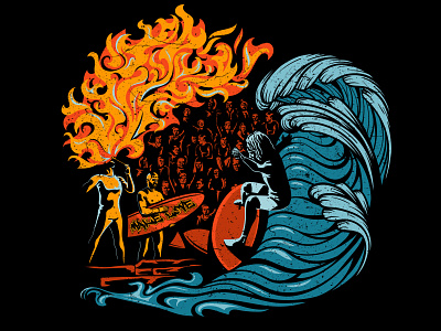 Eisbach River 🏄 art artist dark design fire fireart illustration konstantin kostenko surfer surfers surfing t shirt vector