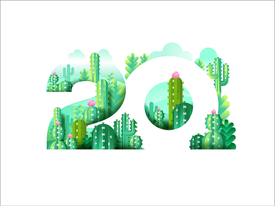 20years cactus illustration purple typography