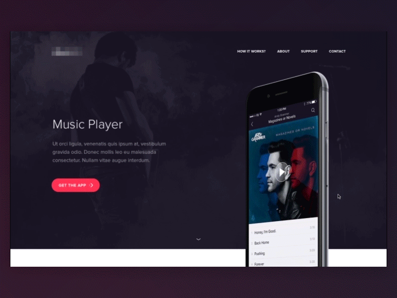 Music Player Landing Page about animation app appearing apple music cards ios landing music spotify