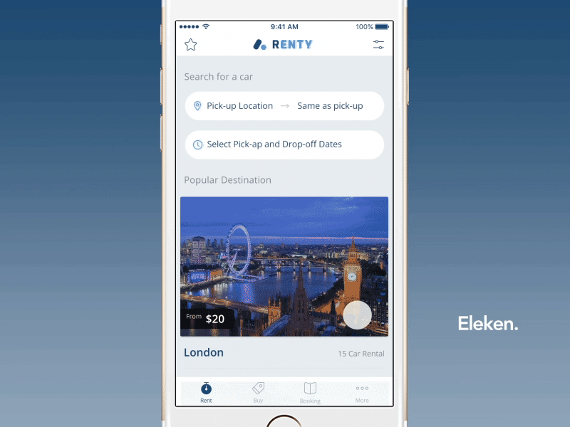 Renty Mobile animation app car cars filter ios iphone mobile rent search ui