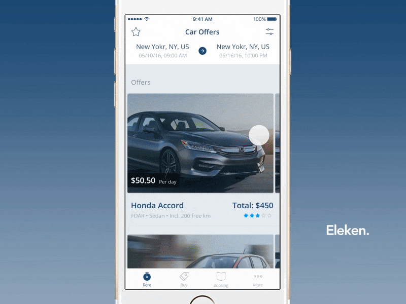 Renty Mobile animation app car cars ios iphone mobile product rent search ui
