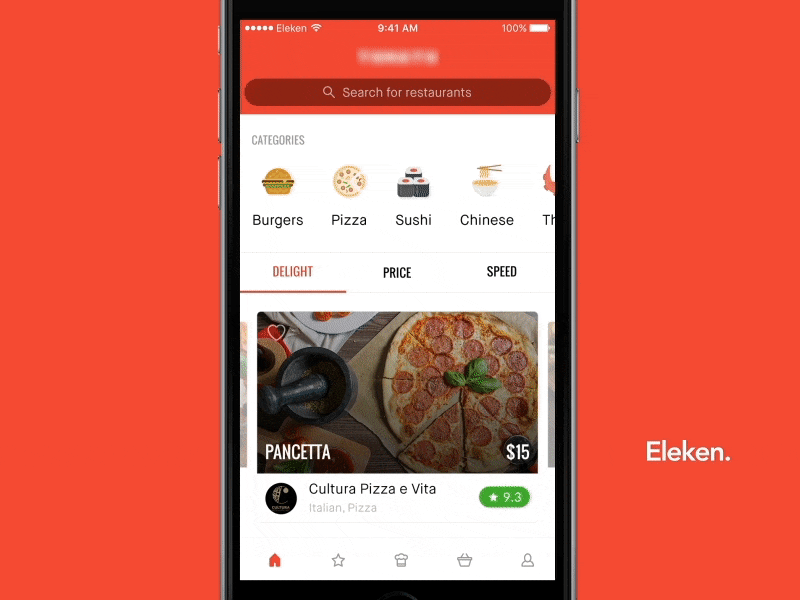 Food Delivery iOS about add to cart food delivery foursquare grid ios iphone main menu search