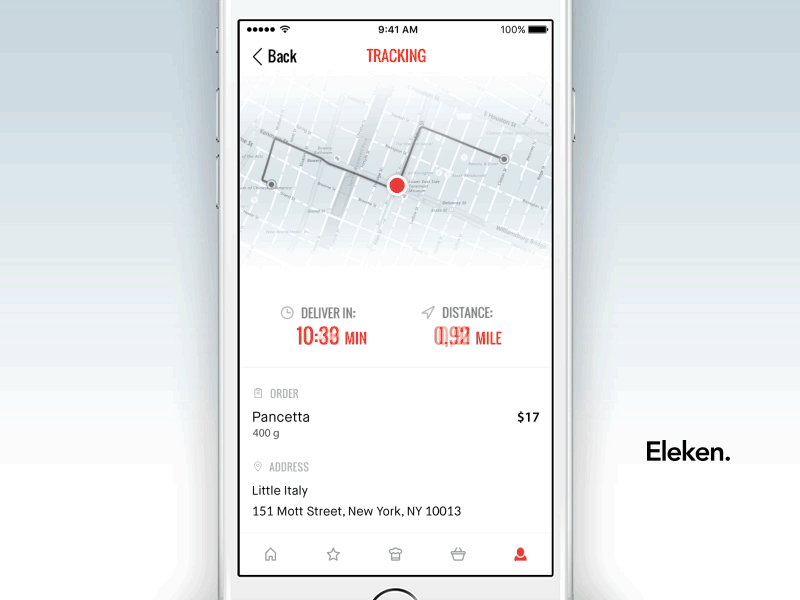 Food Delivery iOS Tracking animation eleken food delivery foursquare grid ios iphone main order search tracking