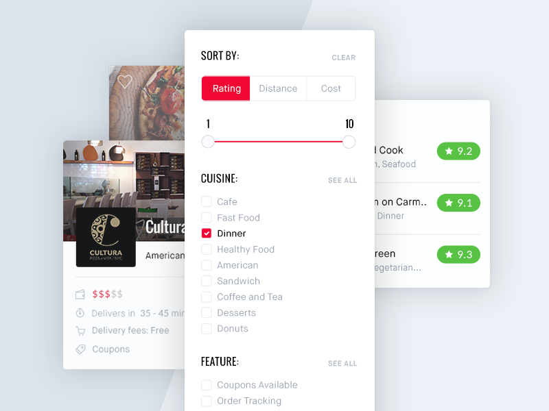 Food Delivery Web App Elements delivery food sort slider ratings userpic filters elements ui