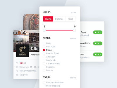 Food Delivery Web App Elements delivery elements filters food ratings slider sort ui userpic