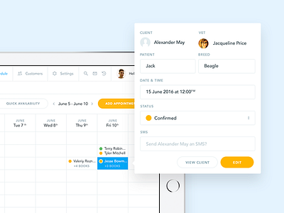 TopVet | Schedule appointment calendar date ipad pet schedule ui vet web
