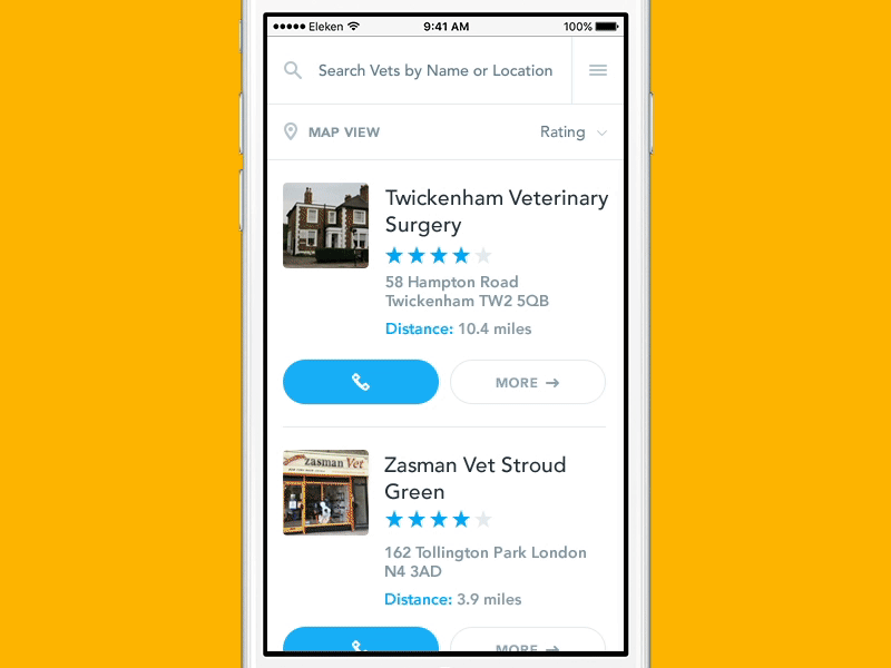 TopVet | Mobile Search map mobile pin rating topvet ui ux