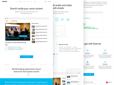 Koemei Main landing page machine learning main player speech to text startup video