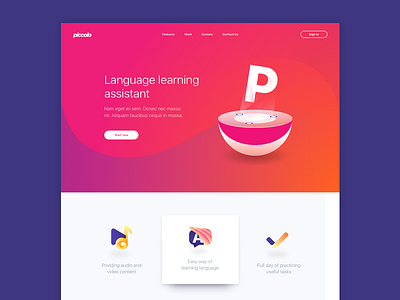 Piccolo Landing Page eleken assistant landing teaching learning study language concept ux ui