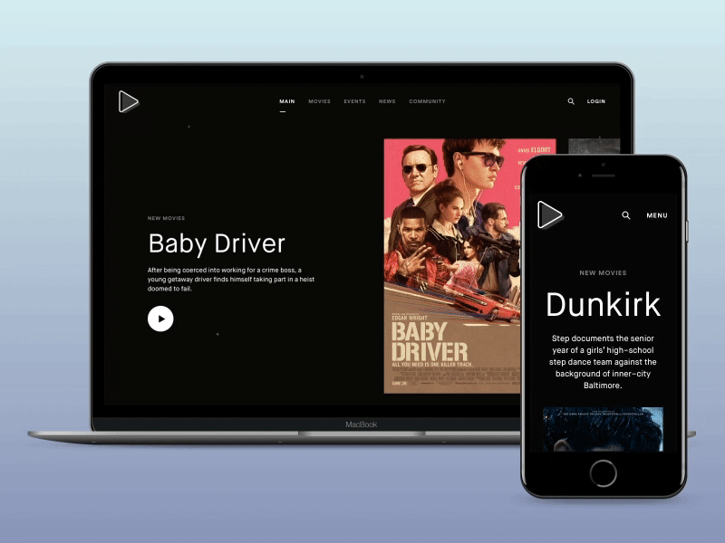 Movies Landing animation eleken film landing mobile movie service ui ux web