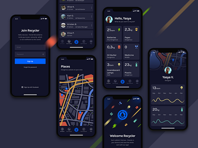 Recycler App ♻︎ community disposal login map mobile rate sign up statistics waste