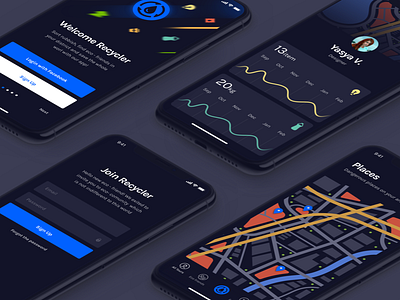Recycler App ♻︎ app disposal iphonex location login recycle sign up social statistics waste