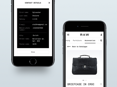 Raw Mobile catalogue contact eleken ios layout mobile navigation page product responsive