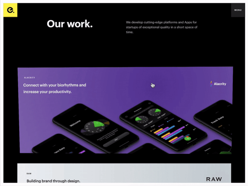 Eleken | Our work page animation cards cases hover landing our work ui web