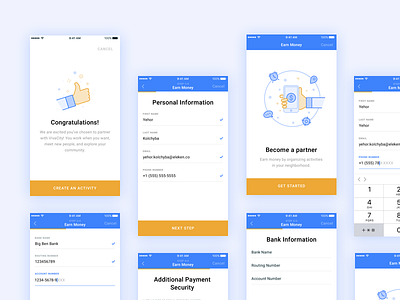 Vivacity app congratulations event illustration ios login mobile onboarding ui ux wizard