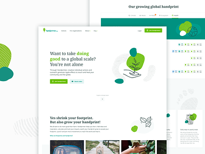 Handprinter Homepage eco footprint green handprint homepage illustration landing page leaves peace tree