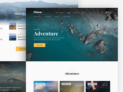 The Dreamer Hostels Adventure Page adventure design dreamer eleken grid hostel illustration landing landscape ui ux web