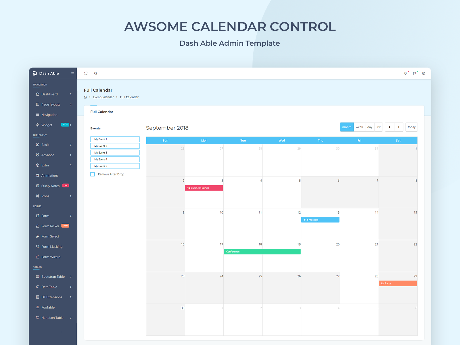 Awsome Calendar Control - Dash Able Admin Template by Phoenixcoded on  Dribbble