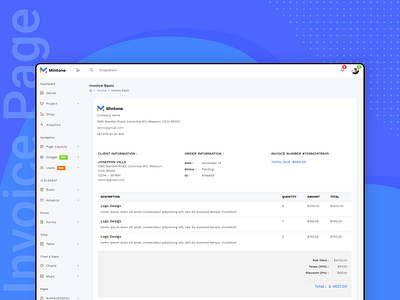 Invoice Page - Mintone Reactjs Admin Template