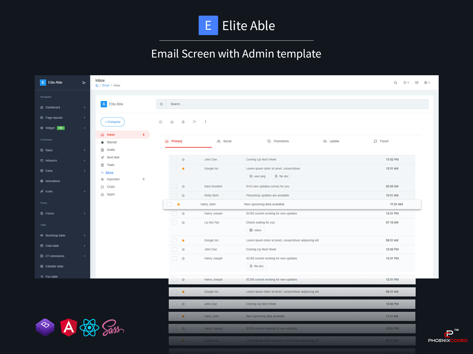 Elite Able Admin Template & UI Kit - Email screen by Phoenixcoded on