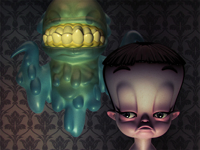 Queenie and Her Friend, Dripkill 3d illustration character design designer toy monster toy design vinyl toy