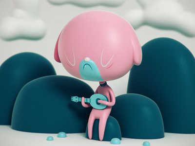 Sad Uke Dog 3d illustration character design