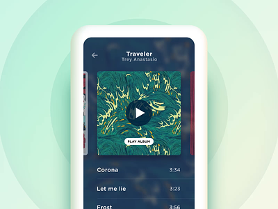 Navigate horizontally between albums album albums animation app audio carousel collection concept cover coverflow interactive ios list minimal mobile motion motion design music player ui