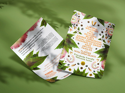 Everybody friendly. branding corporate document flower green identity jewish leaf leaves natural nature organic paper pink poster print religion spirituality typography
