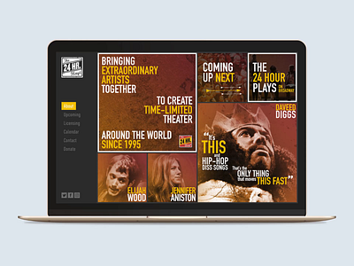 The 24 Hour Plays website homepage animation bold branding celebrity gold grunge grungy identity motion design noise non profit orange style guide theater theatre typography web design website yellow